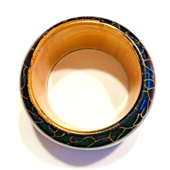Vintage 1980's Bangle Bracelet Hard Plastic Wood Look Unique Chunky Fashion Chic - Picture 5 of 7